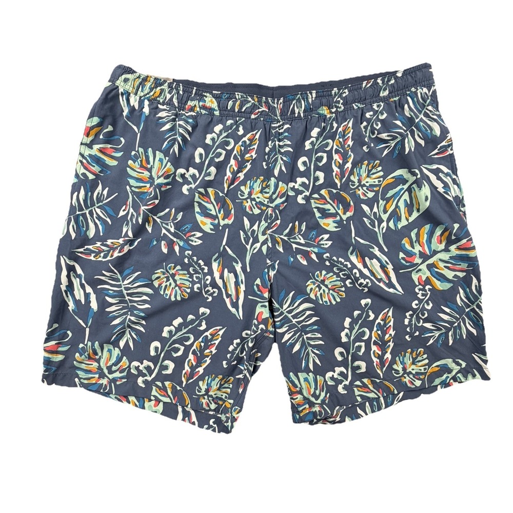 Kirkland Signature Swim Shorts XXL Blue Tropical Print Elastic Waist NWT